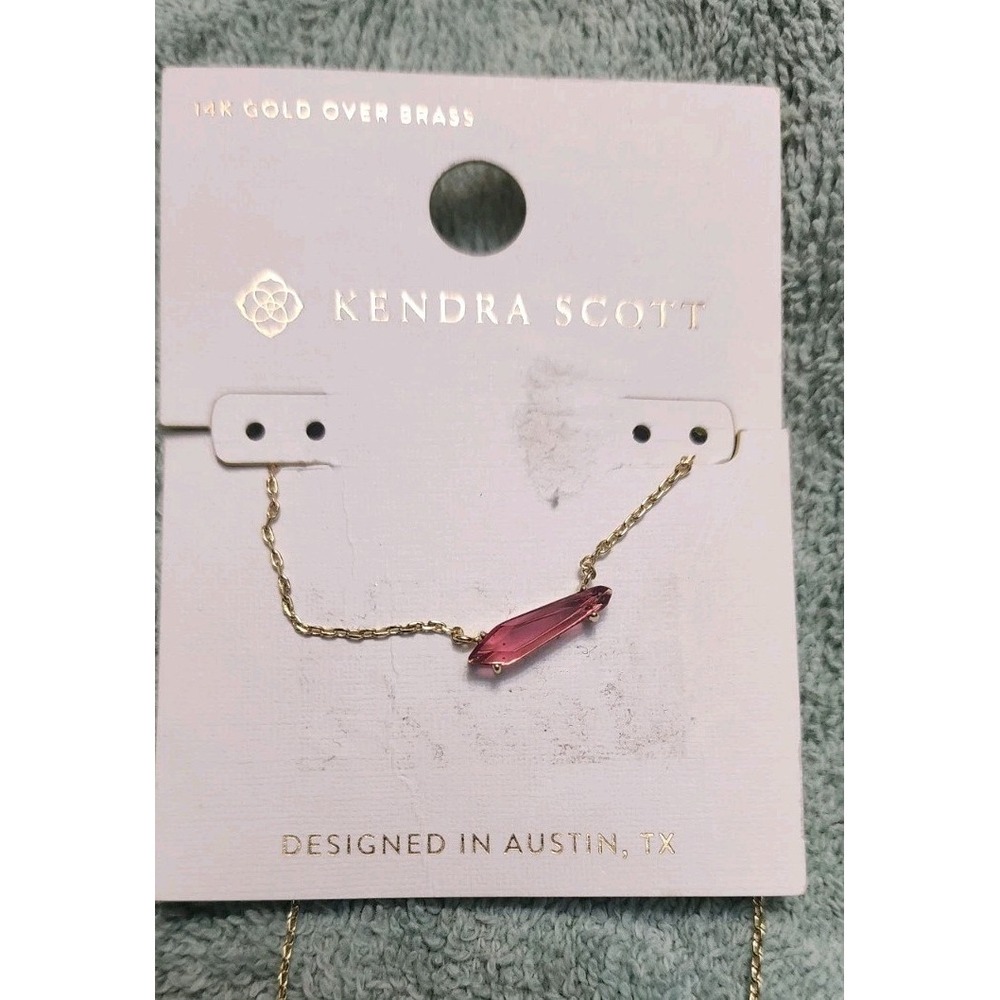 Kendra Scott Eva 14K Gold Over Brass Pendant Necklace Crystal Pink Quartz Bar